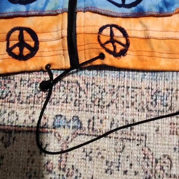Hippie Peace Sign Hoodie XXL Tie Dye Striped Exposed Seam Zip Up Multi Jacket - Picture 4 of 8